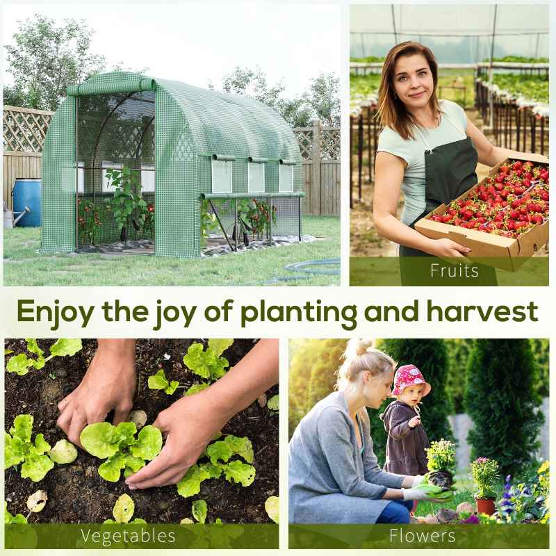 Outsunny 3 x 2 x 2m Polytunnel Greenhouse with Roll-up Sidewalls, Door and 6 Mesh Windows, Walk In Green House with UV-resistant PE Cover, Green