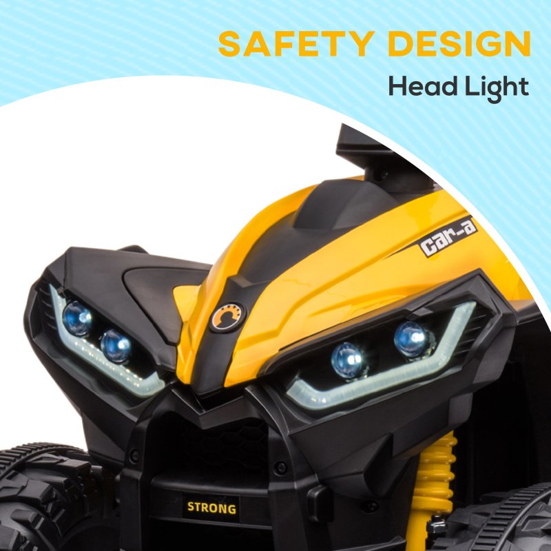 HOMCOM 12V Electric Quad Bike for Kids Ride On Car All Terrain Vehicle Toy, with Forward Reverse Functions, LED Headlights, Music, for Ages 3-5 Years - Yellow