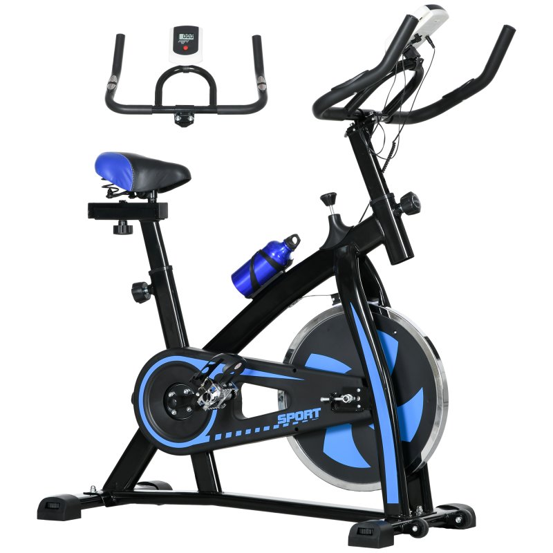 SPORTNOW Indoor Exercise Bike, Stationary Bike, Cycling Machine with Adjustable Seat and Resistance, Heart Rate Sensor, for Home Gym Workout, 8kg Flywheel, Blue