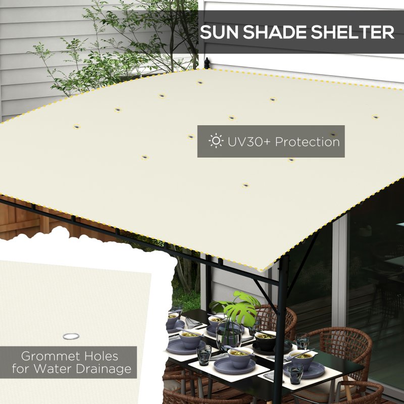 Outsunny 3 x 4m Pergola, Lean to Garden Gazebo with UV-Resistant Canopy and Metal Frame, Outdoor Sun Shade Shelter for Porch, Patio, Deck, Cream White