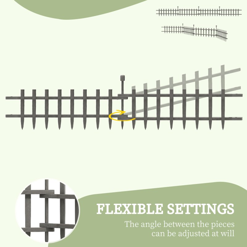 Outsunny Decorative Garden Fencing, 4PCs Outdoor Fence Panels, Wooden Landscape Flower Bed Border Edging, Grey
