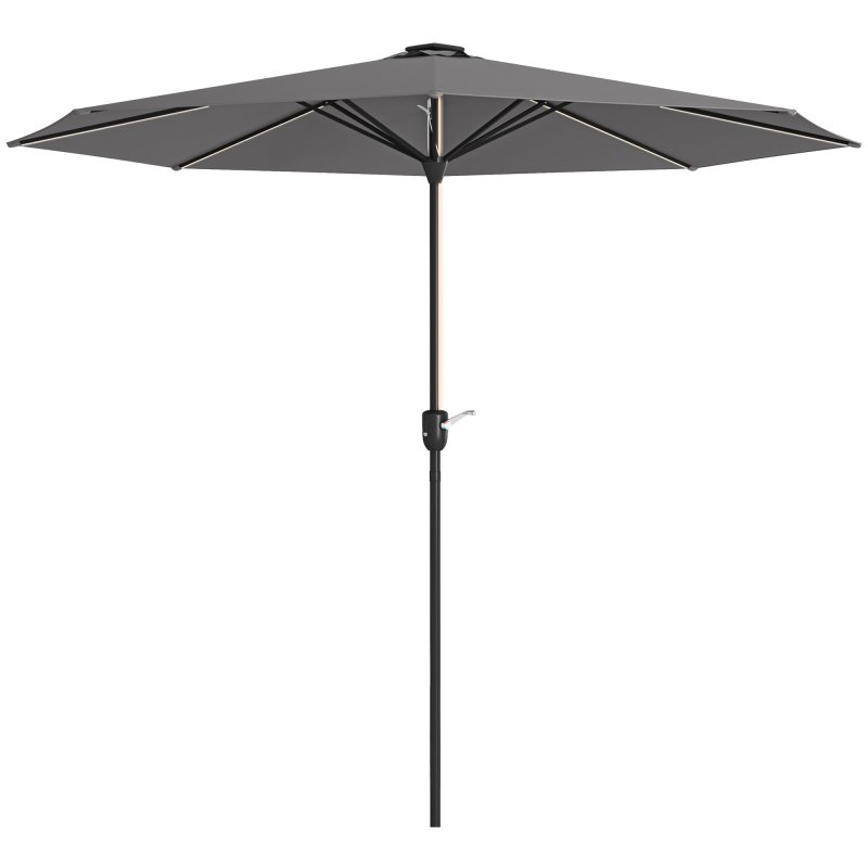 Outsunny 2.65m Garden Parasol with Lights, Solar Charged Warm Yellow LED Patio Umbrella with Crank Handle, for Balcony, Outdoor and Lawn, Charcoal Grey