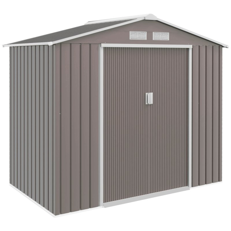 Outsunny 7 x 4ft Metal Garden Shed, Outdoor Storage Tool House with Ventilation Slots, Foundation Kit and Lockable Double Doors, Grey