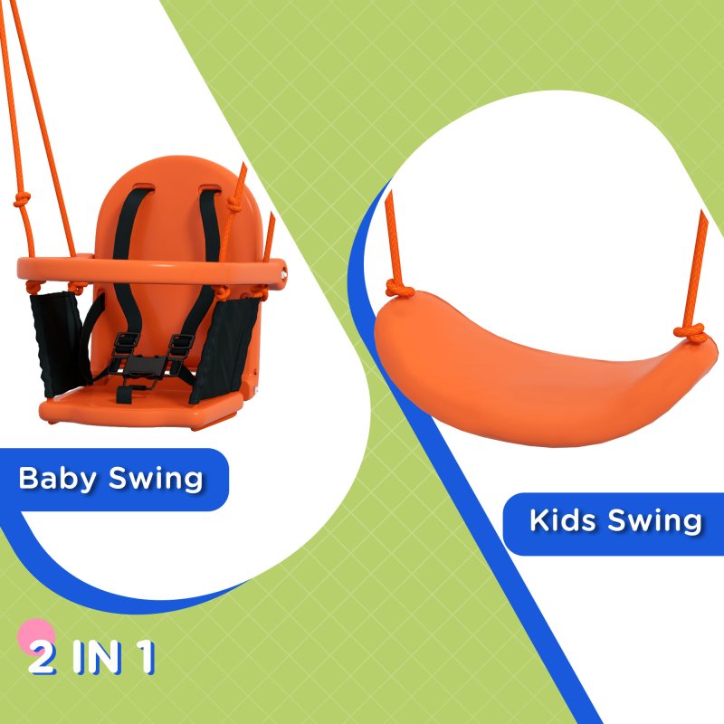 Outsunny 2 In 1 Nursery Swing for Toddlers, Kids, Garden Swing Set with Comfortable Seats, Safety Belt for Indoor, Outdoor Play - Blue and Orange