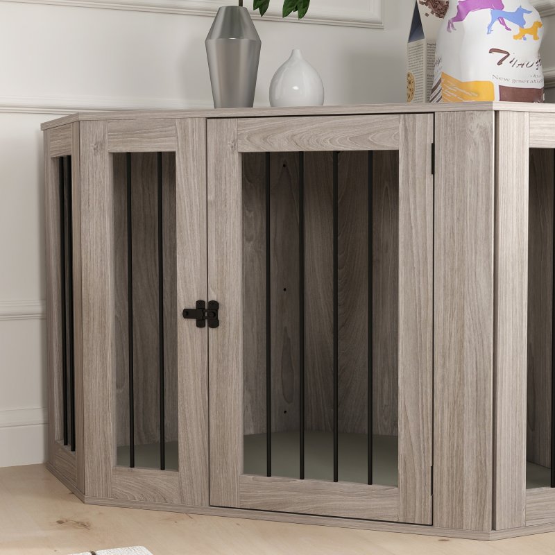 PawHut Dog Crate Furniture, Side Table Dog Kennel with Cushion, Large Door, for Large Dogs - Walnut Brown