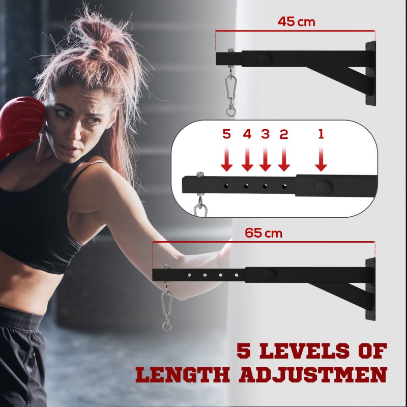 SPORTNOW Punch Bag Bracket, 5-Length Adjustable Boxing Bag Bracket, Heavy Duty Punch Bag Wall Bracket, for Home Gym, Kickboxing, Muay Thai, Punching Training