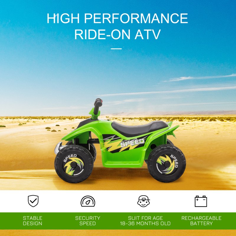 HOMCOM 6V Kids Electric Ride on Car All Terrain Vehicle Toy Quad Bike w/ Forward Reverse Functions Toddlers for 18-36 Months Old Green