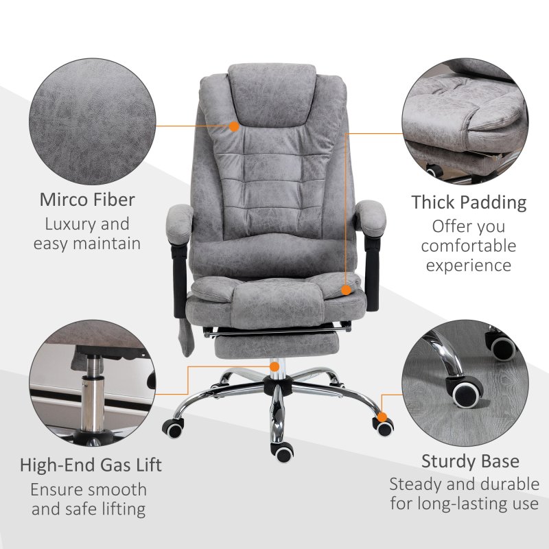 Vinsetto Office Chair with 6 Point Massage and Back Heat, Microfiber Desk Chair with Footrest Adjustable Height and Swivel Wheels, Back Reclining, Grey