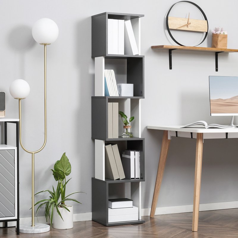 HOMCOM Modern 5-Tier Bookshelf, Freestanding Bookcase Storage Shelving for Living Room Home Office Study