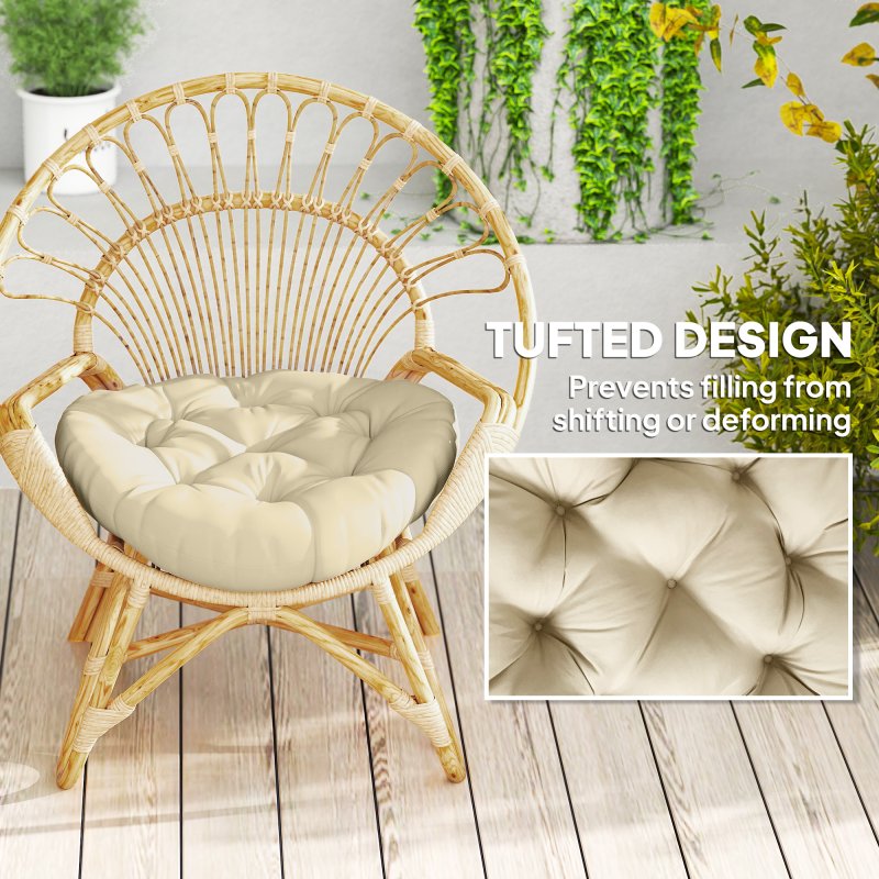 Outsunny Outdoor Seat Cushions Set of 2 with UV Protected Cover, Thick Round Chair Cushions for Patio Furniture, Tufted Design Chair Pads, 60 x 60 cm, Beige