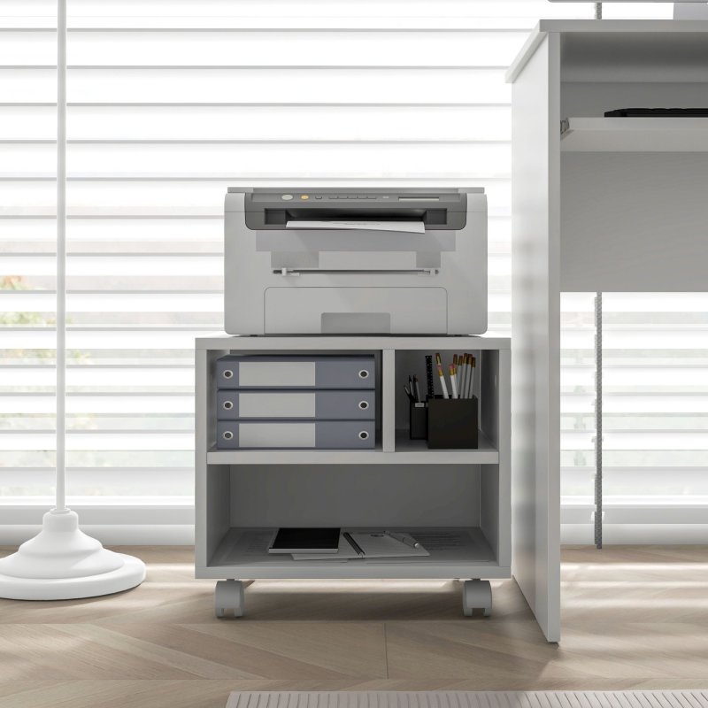 HOMCOM 2-Tier Printer Stand with Storage, Under Desk Printer Cart on Wheels with 3 Compartments, Desktop Printer Table for Home Office, White