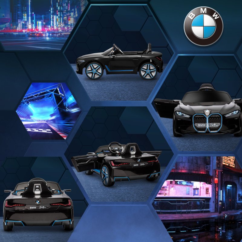 HOMCOM BMW i4 Licensed 12V Electric Car for Kids, Kids Electric Ride-on with Remote Control, Suspension Wheels, Music, Horn, Lights, MP3 Slot, Portable Battery, for Ages 3-6 Years - Black
