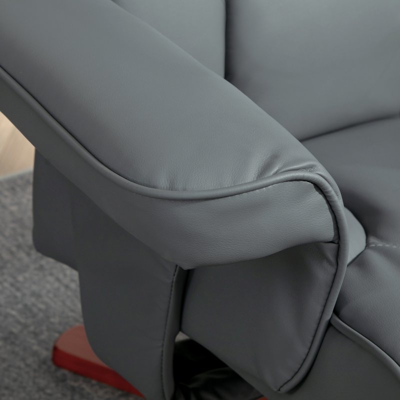 HOMCOM Recliner Chair with Footstool, PU Leather Upholstered Armchair with Adjustable Backrest, Leisure Lounge Chair for Living Room, Bedroom, Grey
