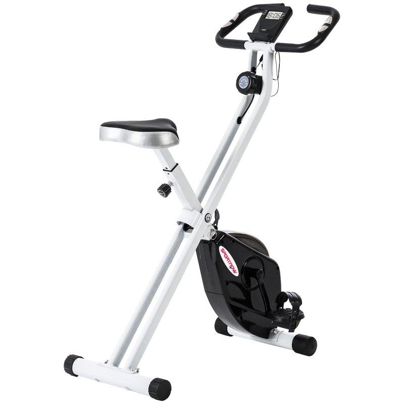 SPORTNOW Folding Exercise Bike, Quiet Stationary Bike with 8-Level Magnetic Resistance, Heart-Rate Sensor, Adjustable Seat and Wheels for Home Gym Workout, Black and White