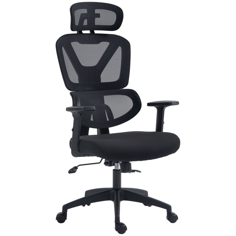 Vinsetto Ergonomic Office Chair, Mesh Swivel Desk Chair with Lumbar Support, Padded Seat, Adjustable Height and Headrest for Home Office, Black