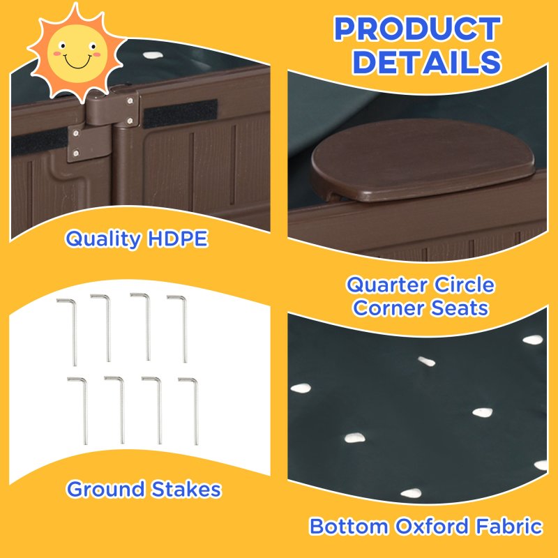 Outsunny Sand Pit Children's Plastic Sandpit w/ Water-Resistant Oxford Cover Bottom Fabric Liner kid Playset for 3-12 years old, Garden, Outdoor - (Brown)