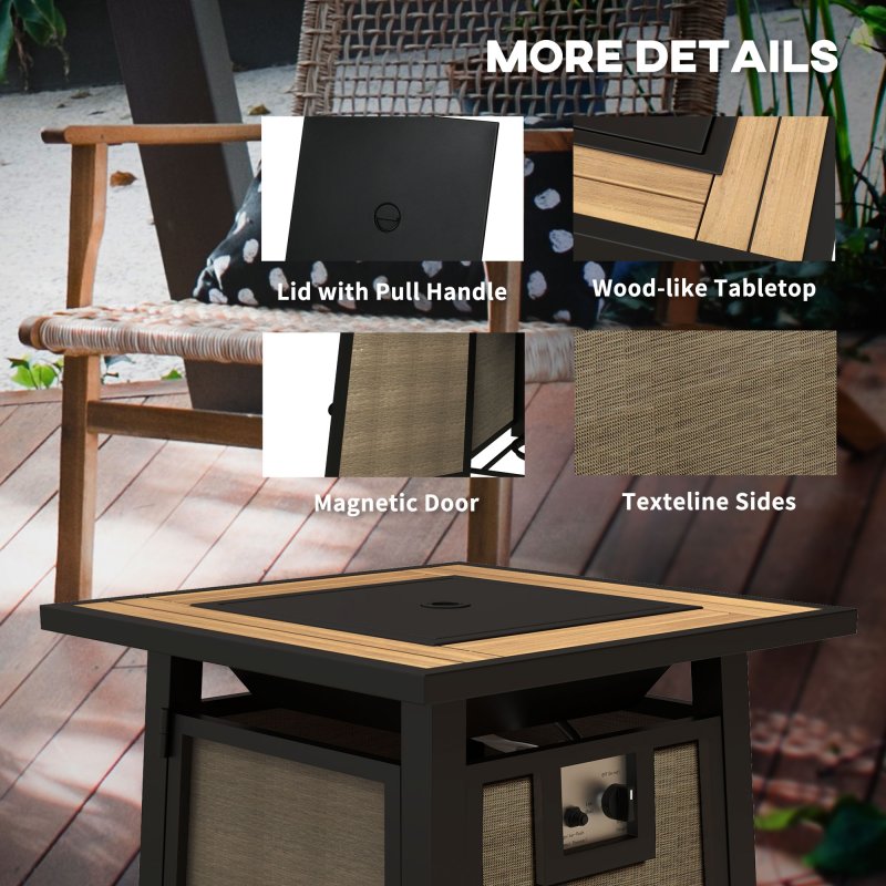 Outsunny Propane Gas Fire Pit Table, 50,000 BTU Smokeless Firepit Outdoor Patio Heater with Waterproof Cover, Glass Beads and Lid, 71 x 71 x 66.5cm, Brown