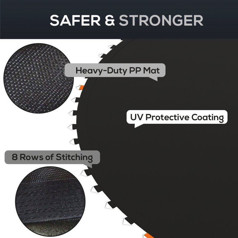 SPORTNOW Trampoline Replacement Mat with Eight Rows of Stitching, Spring Pull Tool, 72 V-Hooks, for 12ft Trampoline, Using 14cm Springs, Trampoline Jumping Mat, Black