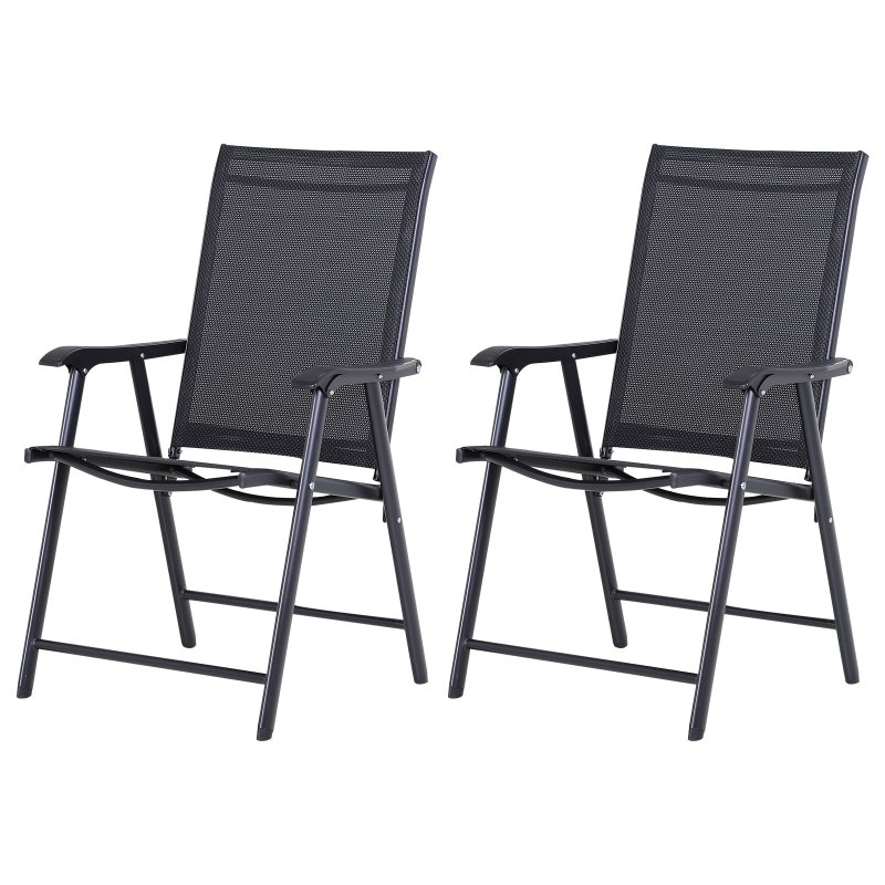 Outsunny Set of 2 Folding Garden Chairs, Metal Frame Garden Chairs Outdoor Patio Park Dining Seat with Breathable Mesh Seat, Black