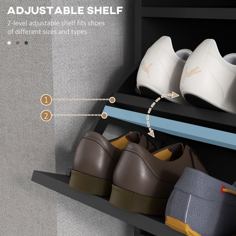 HOMCOM 3 Drawer Shoe Cabinet with 2 Flip Doors, Sliding out Drawer and Adjustable Shelf for 12 Pairs of Shoes, Narrow Shoe Storage Cabinet for Hallway, Entryway