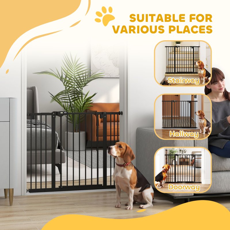 PawHut Dog Gate Stair Gate Pressure Fit Pets Barrier Auto Close for Doorway Hallway, 74-100cm Wide Adjustable, Black