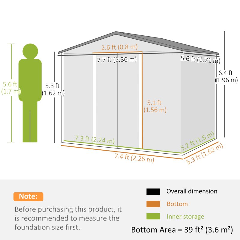 Outsunny 7.7 x 5.7ft Metal Garden Shed with Ventilation Slots and Sliding Doors, Galvanised Outdoor Tool Storage House, Brown Wood Effect