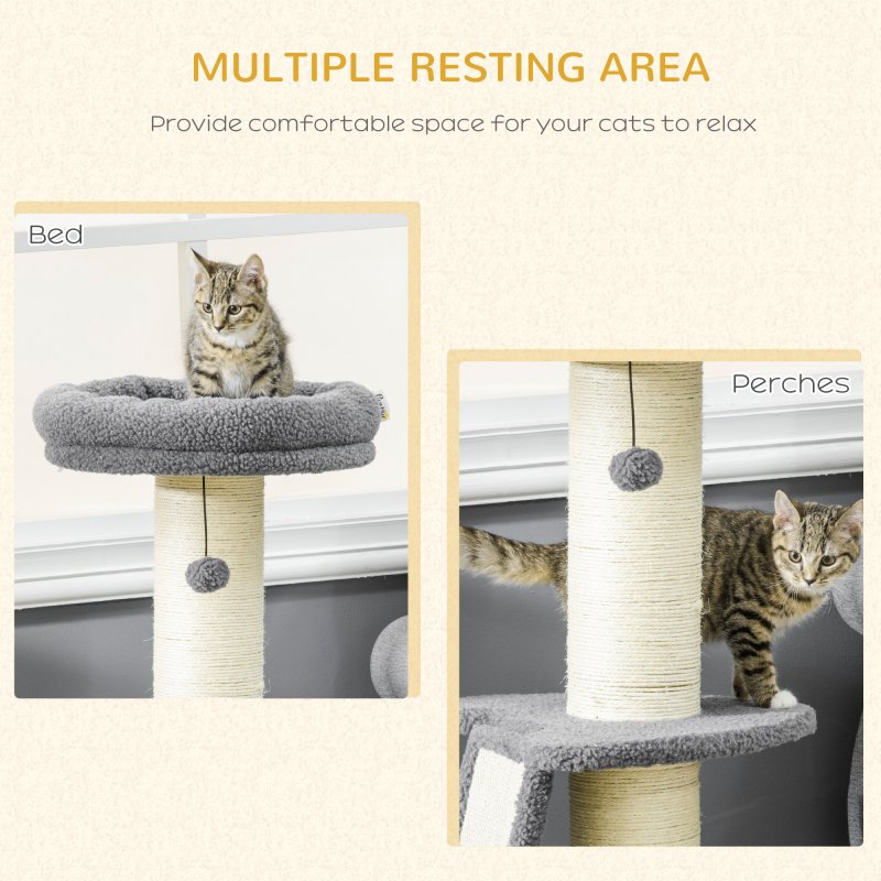 PawHut Cat Tree Tower, Cat Activity Centre, with Sisal Scratching Post, Multi Level Cat Climbing Frame Indoor, 48 x 48 x 92 cm, Dark Grey
