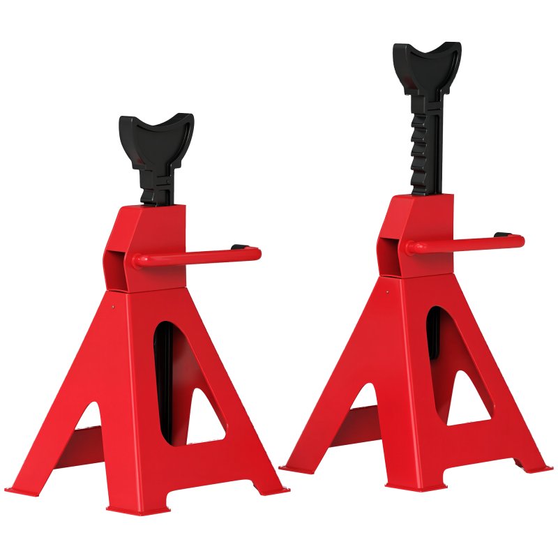 HOMCOM Axle Stands 2 Ton Car Jack Stands Pack of 2, 28-42.5 cm Height Adjustable Support Jack Stand, Heavy Duty Car Lift Tool for Vehicles, Caravans, Workshops, Garages, Red