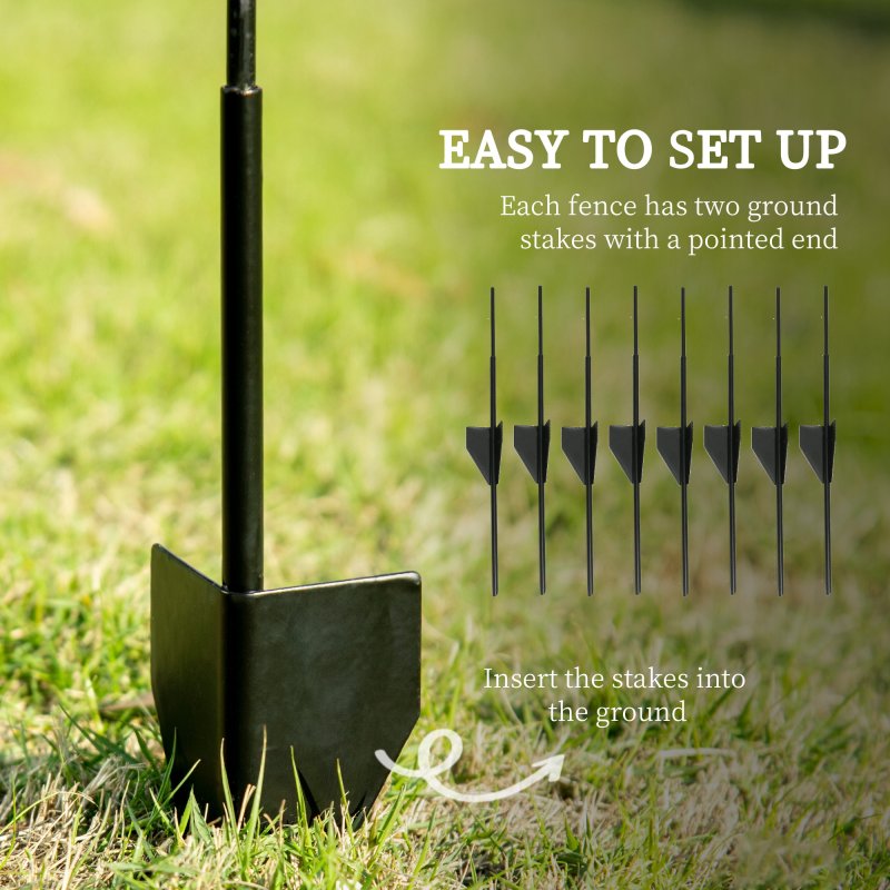 Outsunny Decorative Garden Fencing, 43in x 11.4ft Outdoor Picket Fence Panels, 4PCs Rustproof Steel Wire Landscape Flower Bed Border Edging Animal Barrier, Black