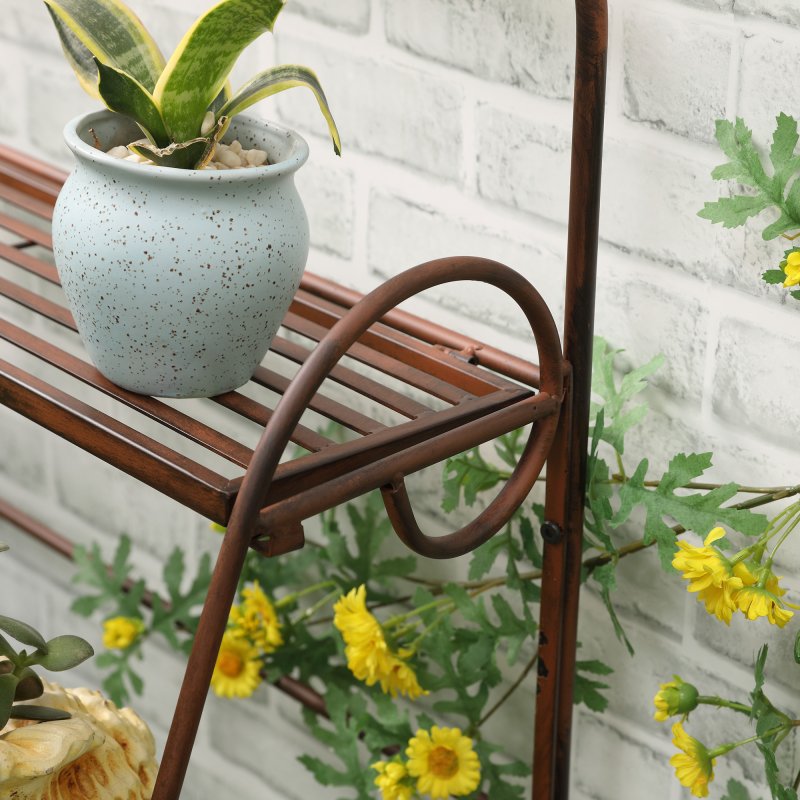 Outsunny 3 Tier Metal Plant Stand, Ladder Flower Pot Display Shelf, Storage Organiser Rack for Indoor Outdoor Patio Balcony Garden