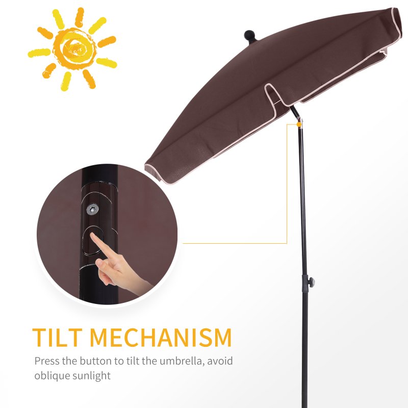 Outsunny 2 x 1.3m Garden Parasol Umbrella, Outdoor Market Table Umbrella with Ruffles & Aluminium Pole, Rectangular Tilting Parasol Sun Shade Canopy, Brown