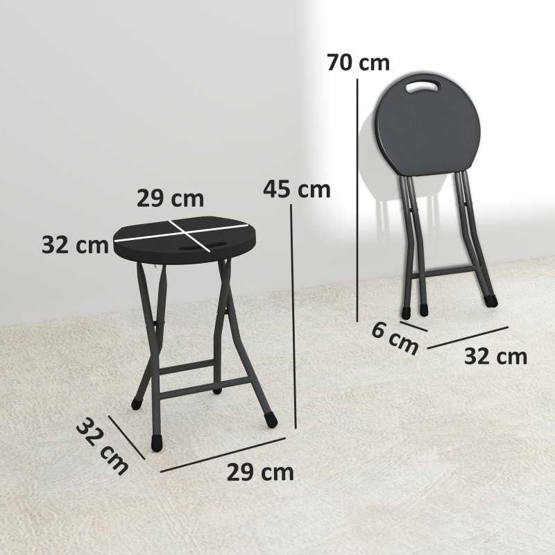 Outsunny Folding Stool Set of 4, Decorative Garden Stool Chair with Safety Latch, Foldable Garden Stools with Powder-Coated Steel Legs HDPE Seat and Handle for Indoor and Outdoor, Charcoal Grey