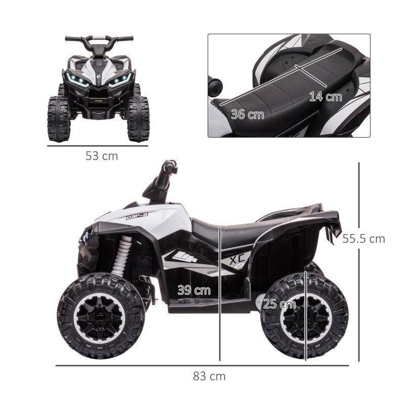 HOMCOM 12V Electric Quad Bike for Kids Ride On Car All Terrain Vehicle Toy, with Forward Reverse Functions, LED Headlights, Music, for Ages 3-5 Years - White