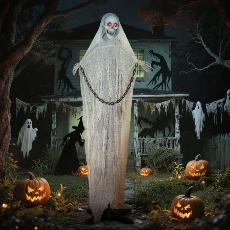 Outsunny 183 cm Life Size Halloween Animated Skeleton Grim Reaper with Glowing LED Eyes, Scary Halloween Decorations, Battery Operated, Indoor Party Props