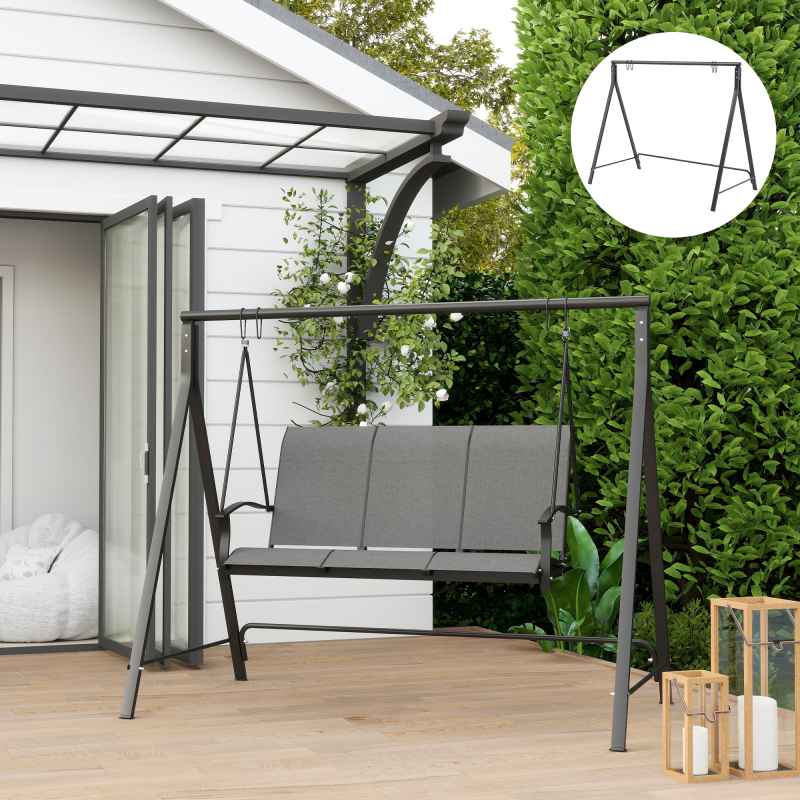 Outsunny Metal Porch Swing Stand, Heavy Duty Swing Frame, Hanging Chair Stand Only, 240kg Weight Capacity for Garden, Patio, Lawn, Playground, Black