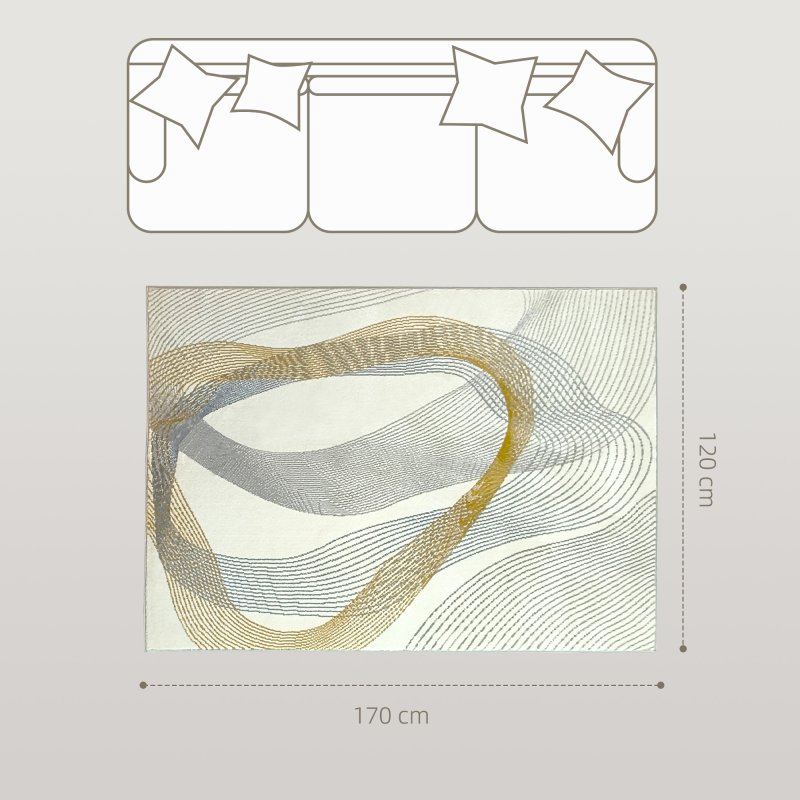 HOMCOM Modern Area Rug, Machine Washable Rug, Allergy-Friendly Floor Carpet for Living Room, Bedroom, Dining Room, Home Office, 170 x 120 cm, Cream White