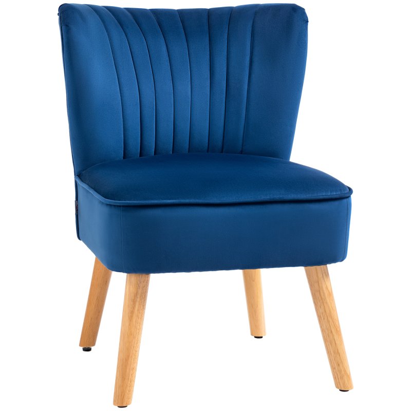 HOMCOM Velvet Accent Chair Occasional Tub Seat Padding Curved Back with Wood Frame Legs Home Furniture Dark Blue