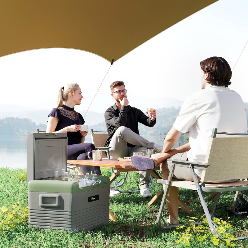 Outsunny 30L Car Refrigerator, Portable Compressor Car Fridge Freezer, Electric Cooler Box with 12/24V DC and 110-240V AC for Camping, Driving, Picnic, Down to -20°C, Light Green and Grey