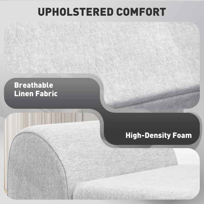 HOMCOM Storage Ottoman with Armrest, Upholstered Linen Storage Bench, Window Seat with Rubberwood Legs, Footstool for Bedroom Living Room, Hallway, Light Grey