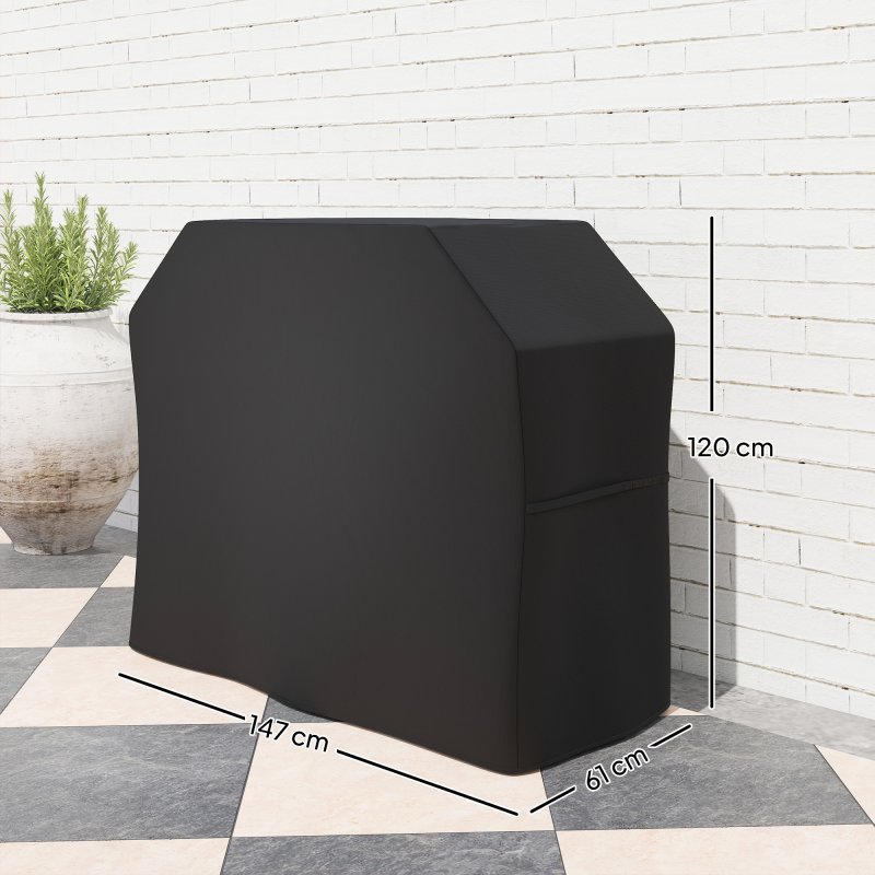 Outsunny BBQ Cover for Rectangular Gas Grill, 420D Oxford Fabric Barbecue Covers, Waterproof UV Protection Rip-Proof, with Windproof Drawstring and Hook and Loop Fasteners, Black, 147 x 61 x 120cm