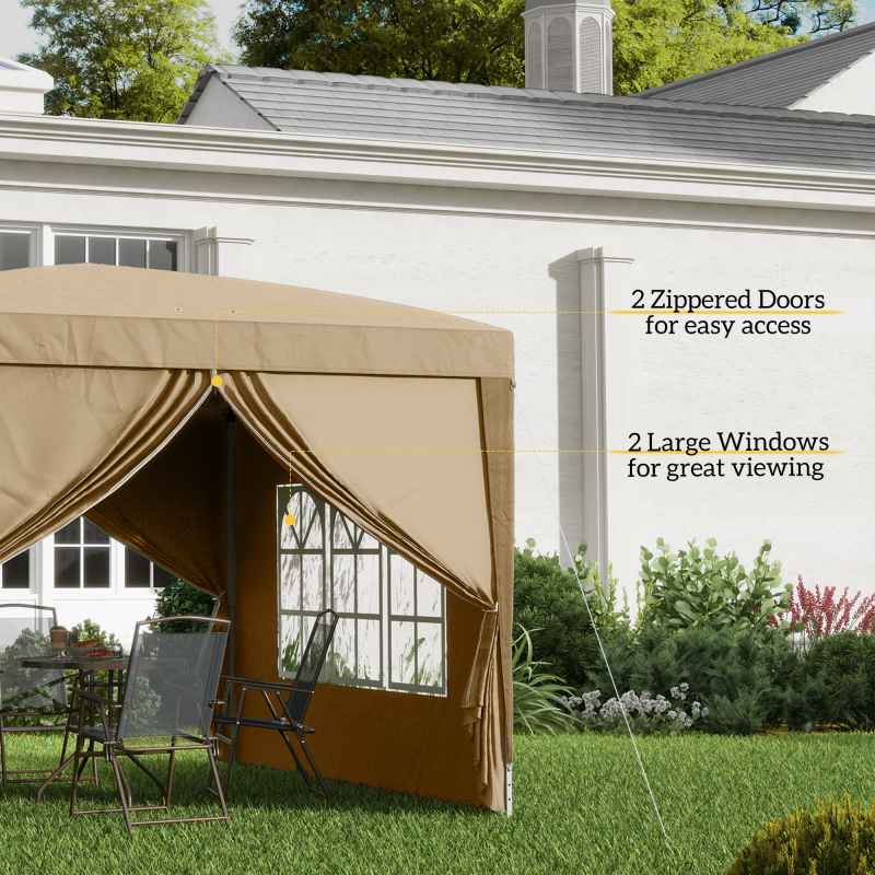 Outsunny 3 x 3 Meters Pop Up Water Resistant Gazebo Wedding Camping Party Tent Canopy Marquee with Carry Bag and 2 Windows, Khaki