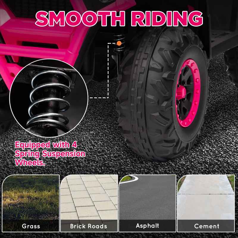 AIYAPLAY 12V Kids Electric Ride on ATV, Battery Powered Quad Bike with 4 Suspension Wheels, Forward Reverse Function, Headlights, Music, Storage Basket, for Ages 3-5 Years, Pink