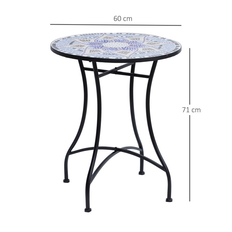 Outsunny 60 cm Mosaic Garden Table, Small Round Outdoor Side Table with Ceramic Top, Plant Stand for Patio, Balcony, Blue and White