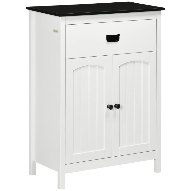 kleankin Bathroom Cabinet, Bathroom Storage Unit with Drawer, Double Door Cabinet, Adjustable Shelf for Living Room, Bedroom, White