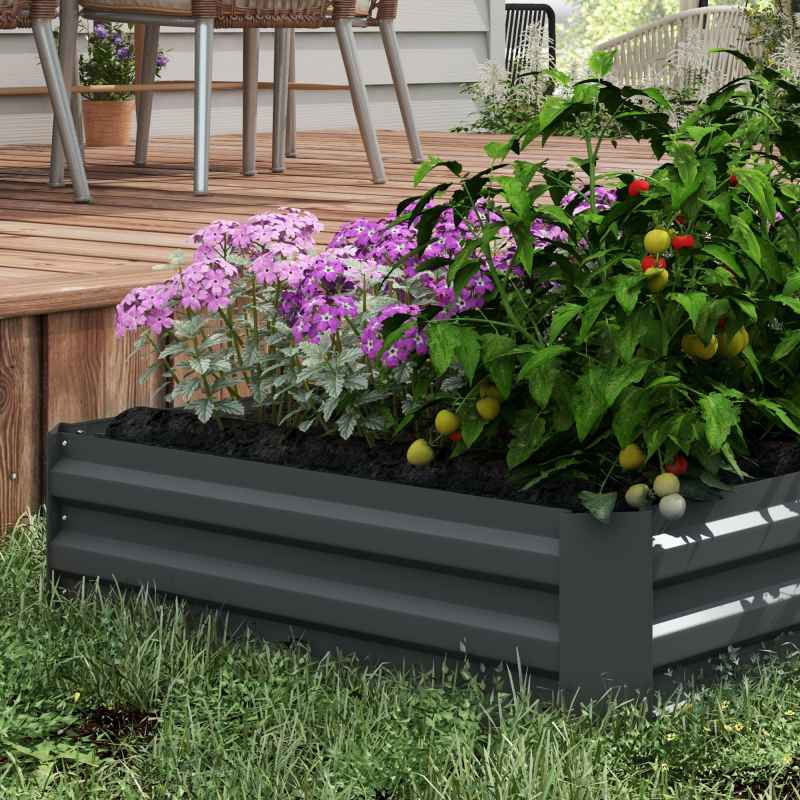 Outsunny Set of 2 291L Raised Garden Bed, Elevated Planter Box with Galvanised Steel Frame for Growing Flowers, Herbs, 100 x 100 x 30 cm, Dark Grey