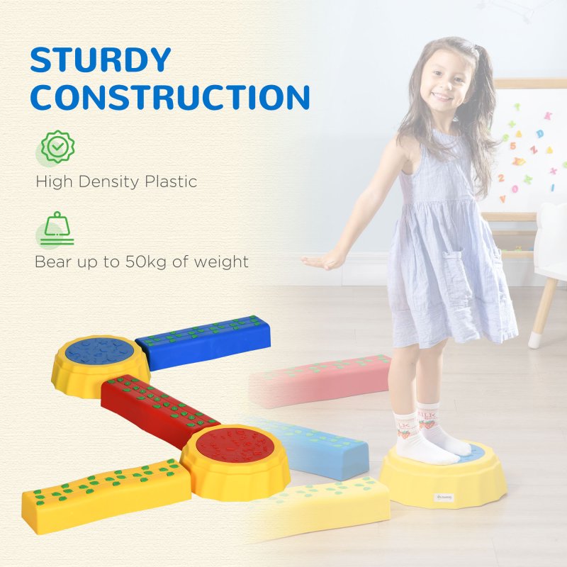 Outsunny 5 PCS Kids Stepping Stones Balance Beam w/ Non-Slip Surface and Bottom, Balance River Stones for Toddler