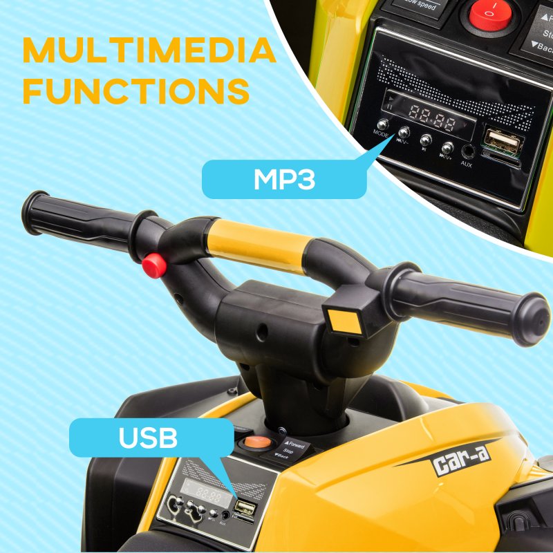 HOMCOM 12V Electric Quad Bike for Kids Ride On Car All Terrain Vehicle Toy, with Forward Reverse Functions, LED Headlights, Music, for Ages 3-5 Years - Yellow