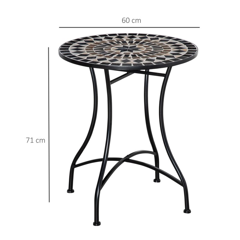 Outsunny 60 cm Mosaic Garden Table, Small Round Outdoor Side Table with Ceramic Top, Plant Stand for Patio, Balcony, Black