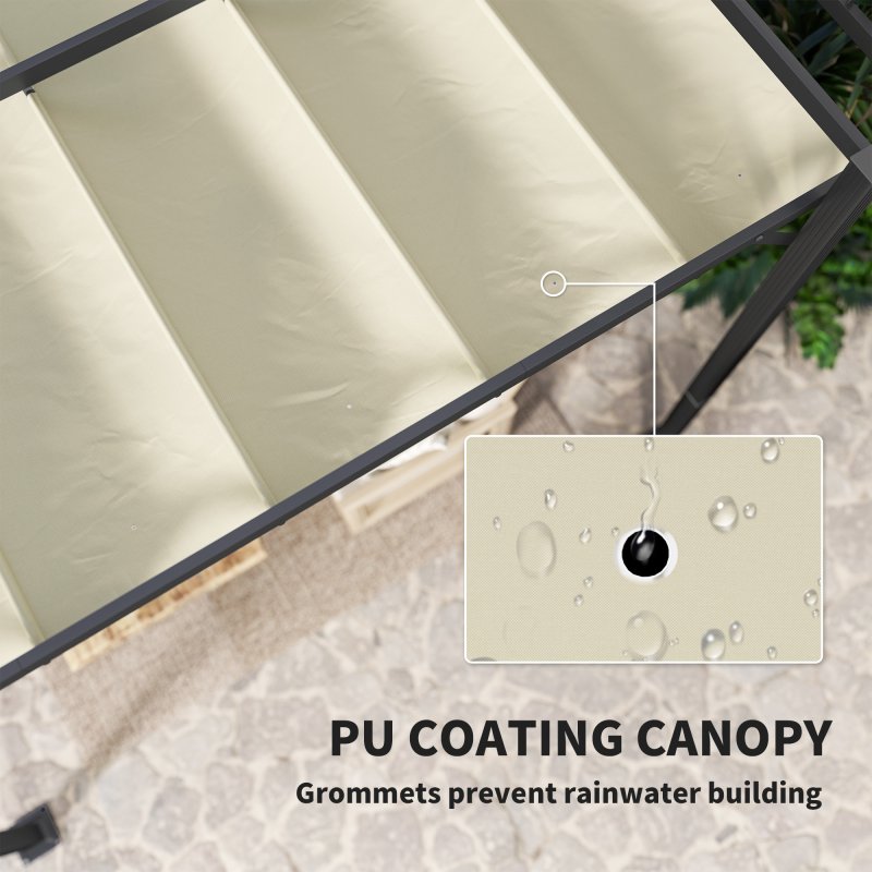 Outsunny 3 x 4m Pergola with Retractable Roof Canopy, Aluminium Frame Garden Gazebo Outdoor Sun Shade Shelter for Grill, Patio, Deck, Khaki