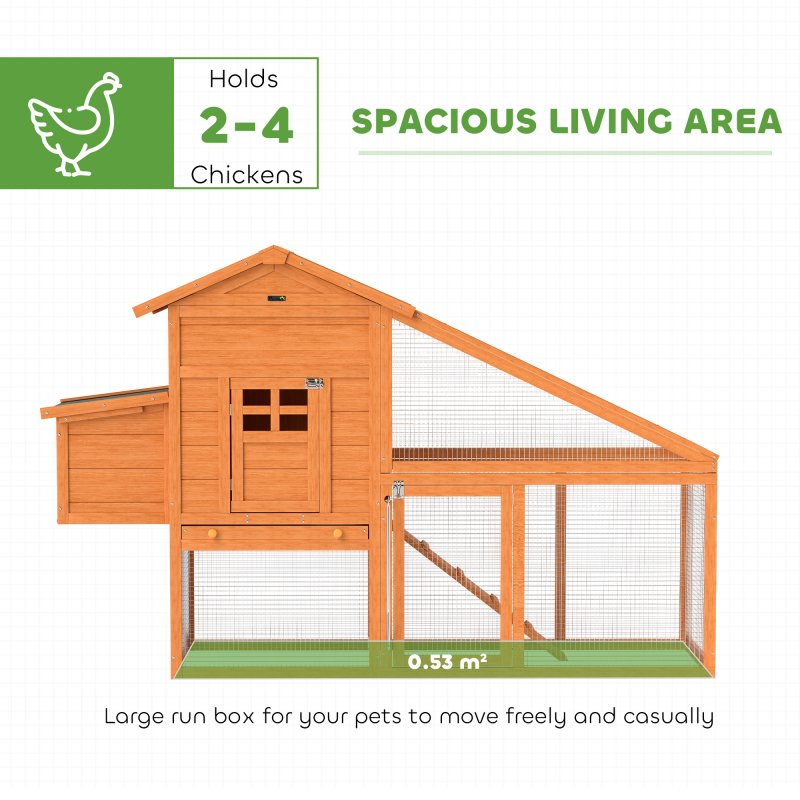 PawHut Chicken Coop with Run Outdoor, Wooden Hen House, Poultry Coop with Nesting Box, Slide-out Tray, Ramp, Perches, Asphalt Roof, 179 x 67 x 115cm